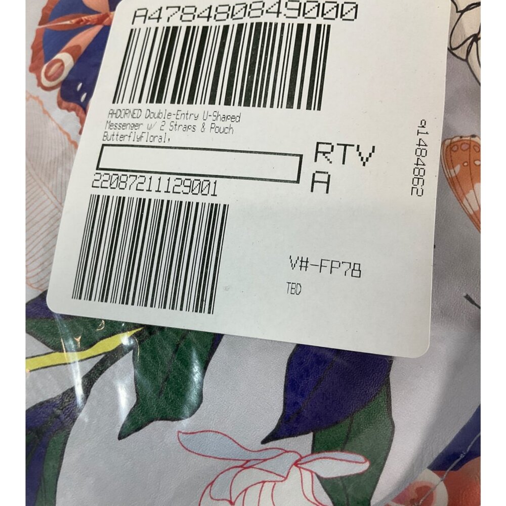 ahdorned U-Shaped Messenger Bag - Double Entry, Dual Straps & Pouch, ButterflyFl